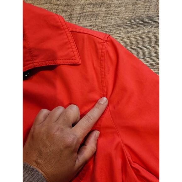 Lands end womens trench rain coat large XL 14/16 coral red orange Belted button - Picture 7 of 9